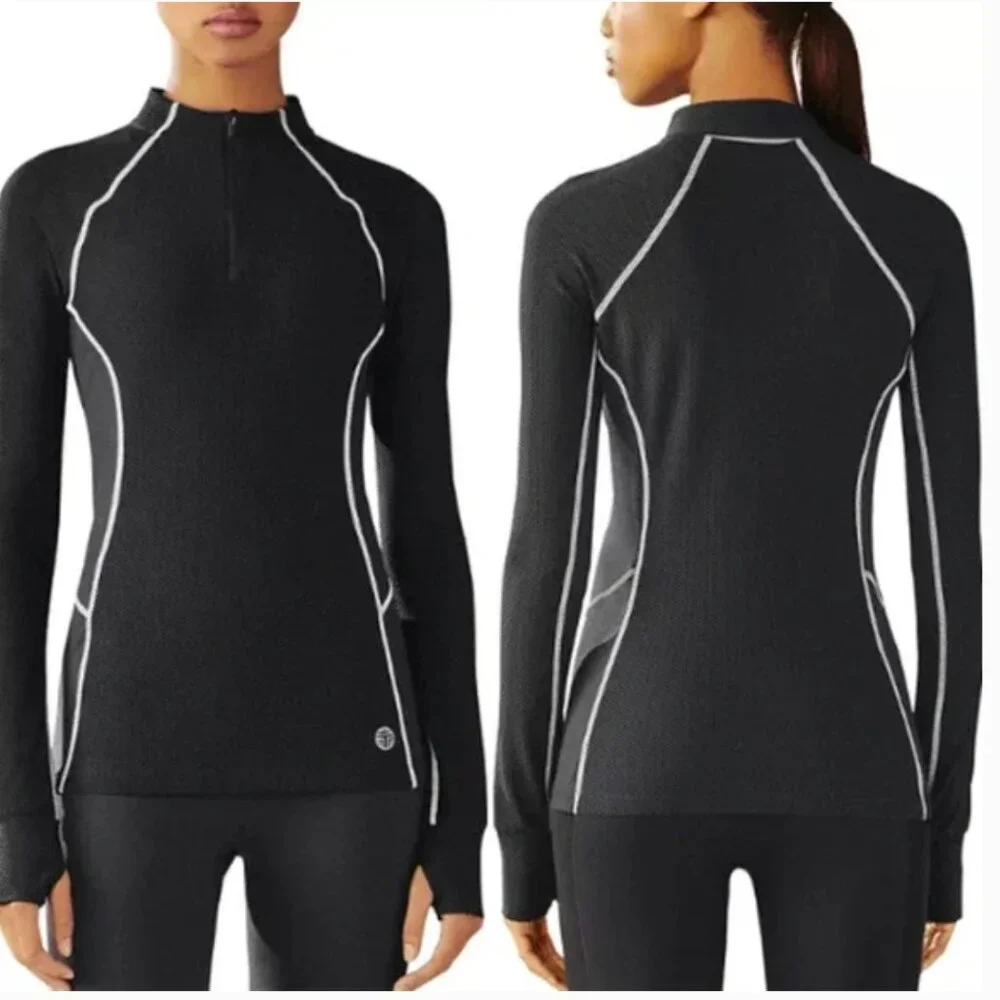 Tory Sport  Mesh Quarter-Zip Pullover Color: Sport Black Size: XL - Picture 2 of 7